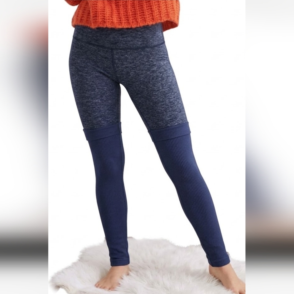 Aerie Chill Play Move Two-Tone Knit Leggings Heather Navy Blue L